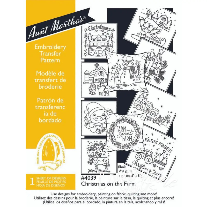 Aunt Martha’s #4039 Christmas on the Farm embroidery transfer pattern set for countryside quilts
