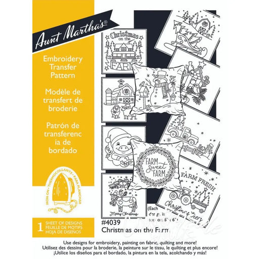 Aunt Martha’s #4039 Christmas on the Farm embroidery transfer pattern set for countryside quilts
