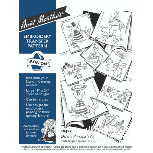 Vintage Aunt Martha’s embroidery transfer pattern with Mexican designs for quilting