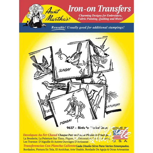 Vintage iron-on transfer pattern sheet of birds from Aunt Martha’s for countryside quilts