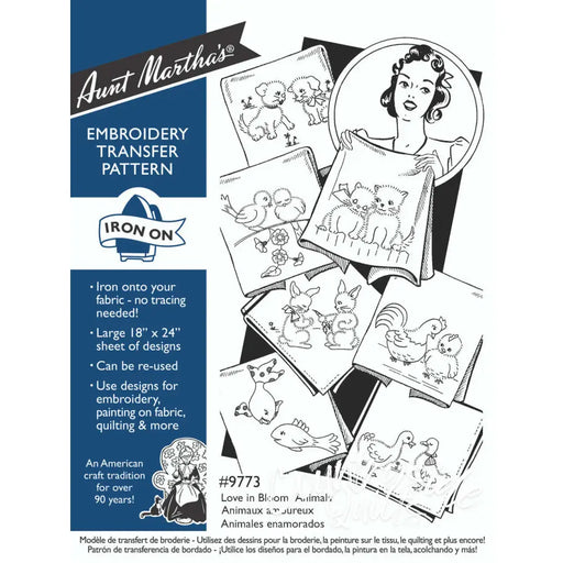 Vintage embroidery transfer pattern with cute animal designs from Aunt Martha’s #9773
