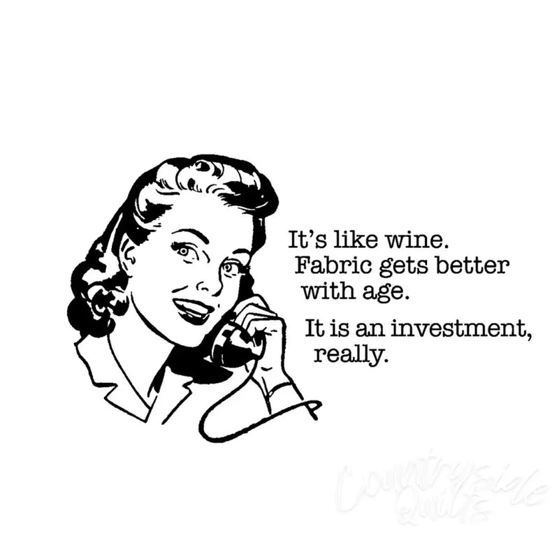 Retro illustration of a woman on a phone, highlighting Aunt Martha’s Dirty Laundry wine fabric