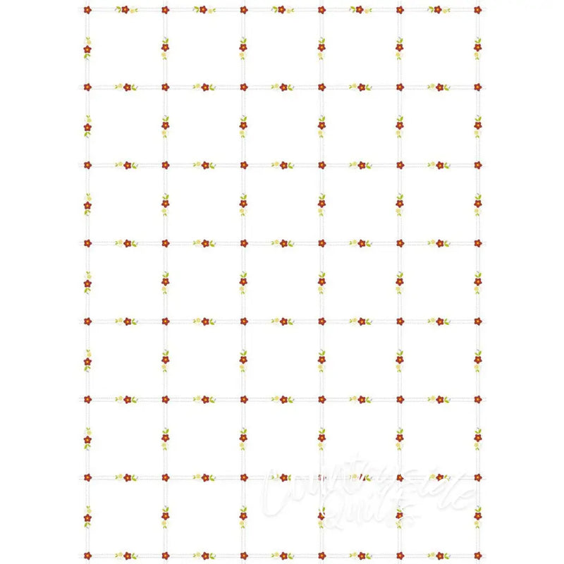 Red and gold floral motifs in rows on Aunt Martha’s Quilting Retro Flower Print fabric