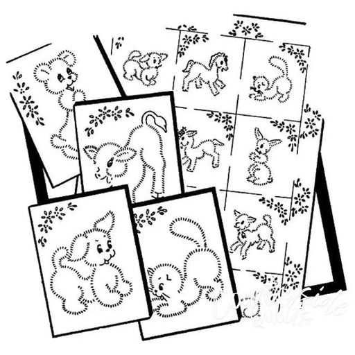 Embroidery patterns of bears and puppies in Aunt Martha’s Baby Animal Quilt collection