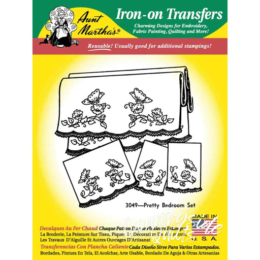 Iron-on transfer pattern with butterflies for Aunt Martha’s Pretty Bedroom Set linens