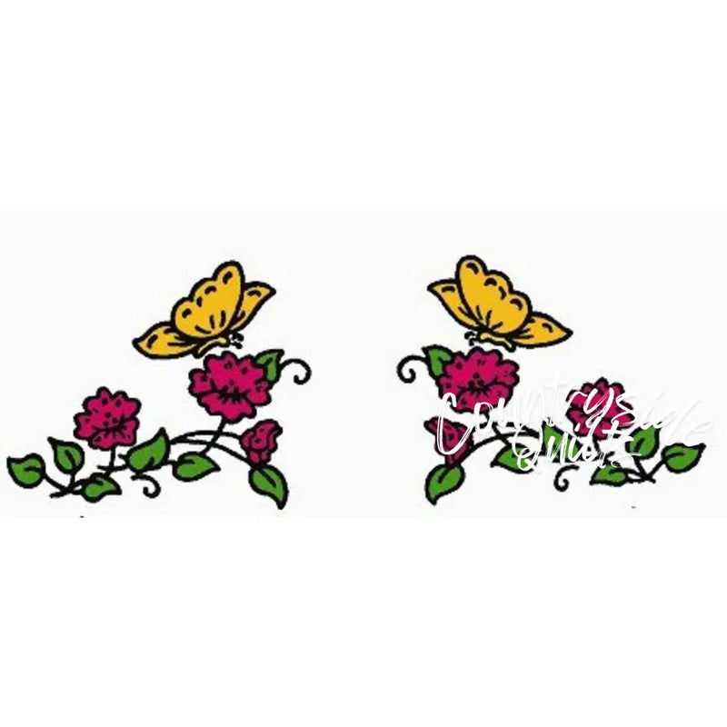 Two yellow butterflies above pink flowers in Aunt Martha’s Pretty Bedroom Set