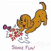 Aunt Martha’s® playful cocker puppy knocking over flowers on countryside quilts artwork