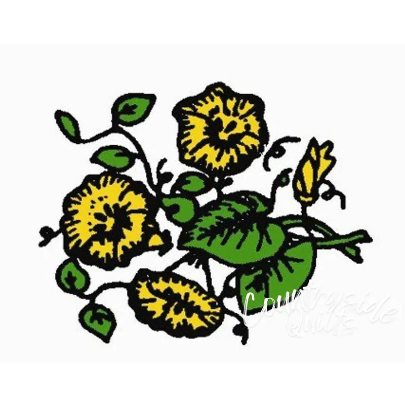 Yellow sunflowers with green leaves in simple sketch style for Aunt Martha’s® beautiful floral motifs