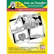 Iron-on transfer pattern sheet with floral designs for Aunt Martha’s® lovely foursome pillowcases and countryside quilts