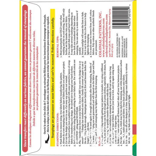 Back cover of Aunt Martha’s® Lovely Foursome Pillowcases featuring product info and design details