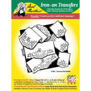 Vintage iron-on transfer pattern with colonial girl motifs for countryside quilts by Aunt Martha’s®