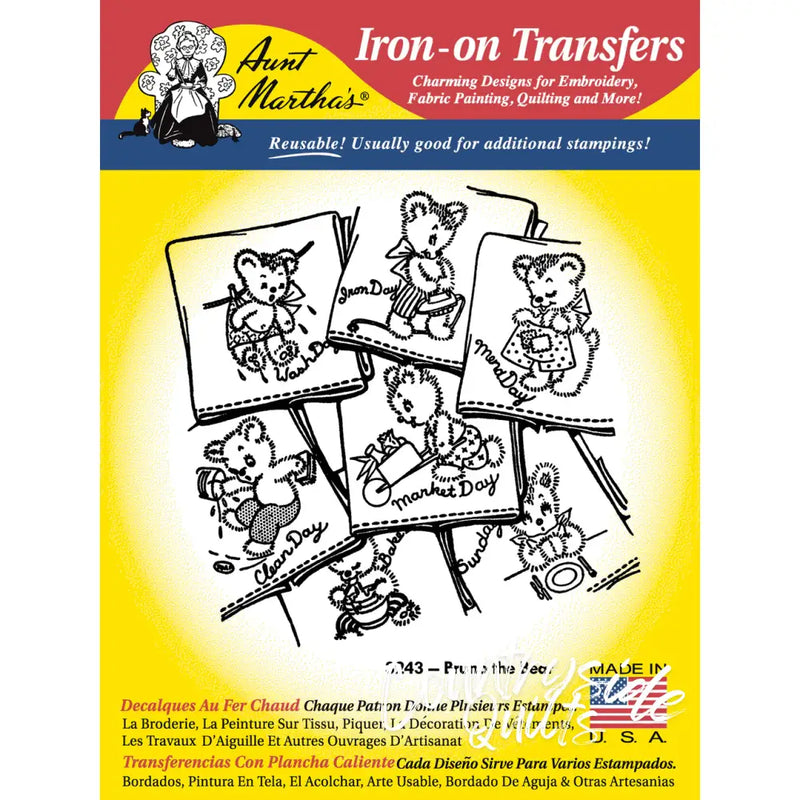 Aunt Martha’s® 3243 Bruno the Bear Days of Week Tea Towels