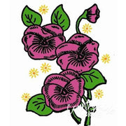 Pink pansies with green leaves and yellow stars floral motifs for Aunt Marthas® compare select