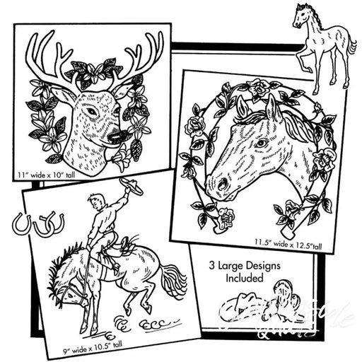 Aunt Marthas® #3287 Horses and Deer black and white line art for countryside quilts
