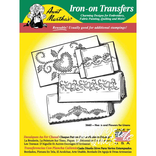 Aunt Marthas® iron-on transfer pattern Hearts and Flowers for linens countryside quilts