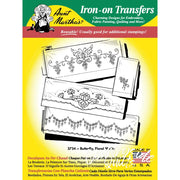 Aunt Martha’s® iron-on transfers featuring floral motifs and butterfly & floral designs