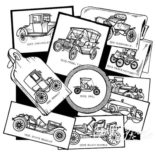 Vintage car illustrations for Aunt Marthas® #3772 antique cars countryside quilts project