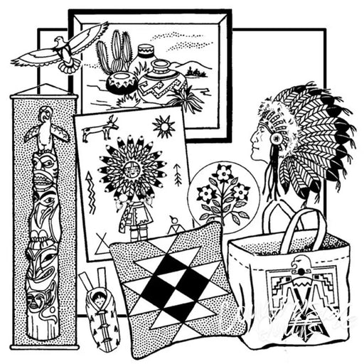 Native American-themed souvenirs featuring American Indian designs for Aunt Marthas countryside quilts