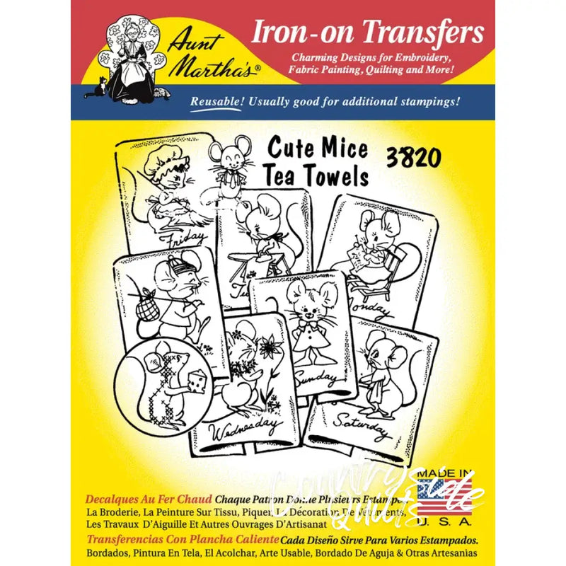 Aunt Martha’s® 3820 Mice Tea Towels Days of the Week