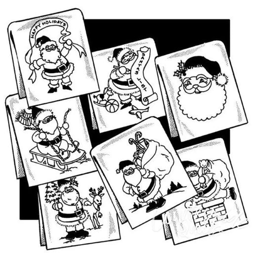 Assorted Santa Claus greeting cards featuring Jolly Ole Santa from Aunt Martha’s® for countryside quilts