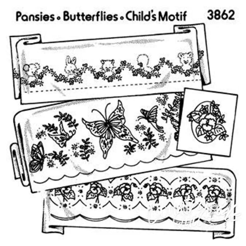 Embroidery pattern designs featuring Aunt Martha’s® Child’s Motif for countryside quilts