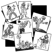 Clown-themed picture collage from Aunt Martha’s® compare select countryside quilts