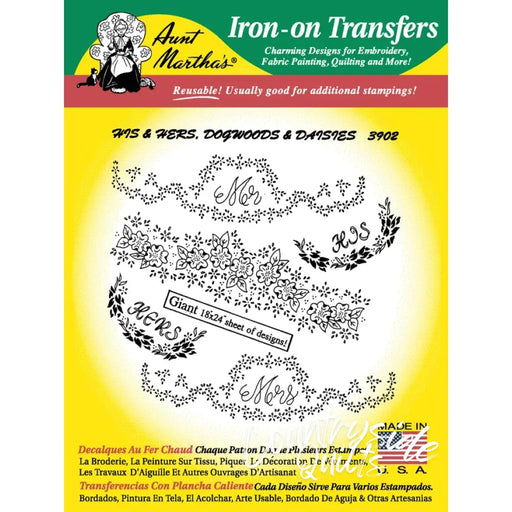 Aunt Marthas® iron-on transfer sheet with Dogwoods & Daisies design for Countryside Quilts