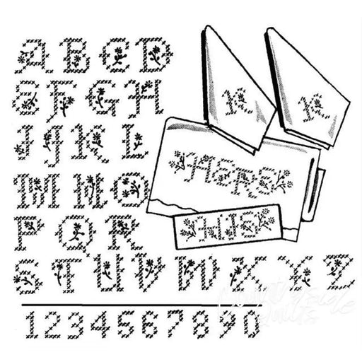 Cross stitch alphabet and numbers from Aunt Martha’s® #3904 for countryside quilts
