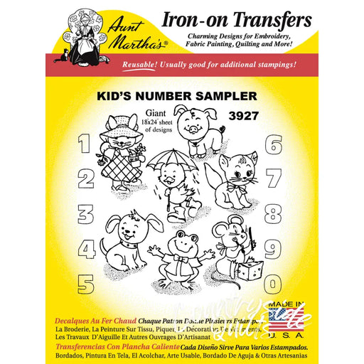 Iron-on transfer sheet for kids number sampler from Aunt Marthas® for countryside quilts