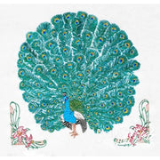 Embroidered handsome peacock with floral accents on Aunt Martha’s® countryside quilts