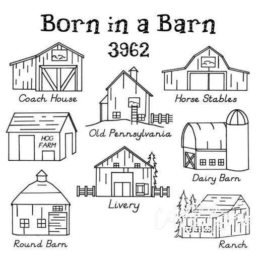 Aunt Martha’s® countryside quilts Born in a Barn barn-themed line art design image