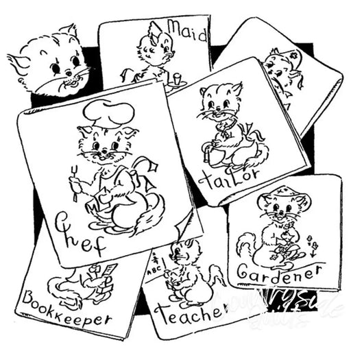 Aunt Marthas® countryside quilts featuring cartoon cats in various professions for compare select