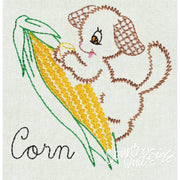 Embroidered veggie pup and corn design on Aunt Marthas countryside quilts product