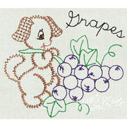 Embroidered veggie pup with grapes on Aunt Marthas® countryside quilts fabric