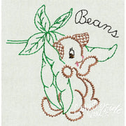 Embroidered bean character on Aunt Marthas® countryside quilts Veggie Pup product
