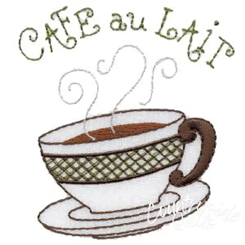 Embroidered cafe au lait design on Aunt Marthas Java Break countryside quilts