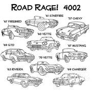 Illustration of classic cars for Aunt Martha’s® Road Rage countryside quilts project