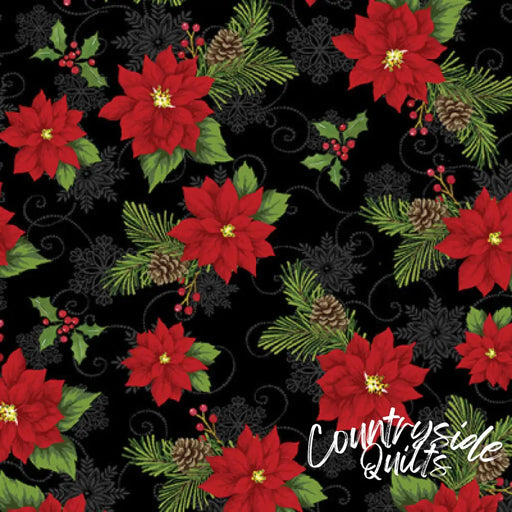 Benartex Joy of the Season 13095-12 Joyful Poinsettia Black