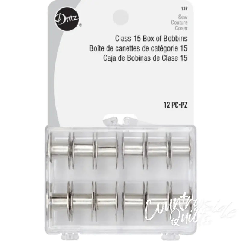 Dritz Metal Class 15 Box of Bobbins Clear Case 12 pc 939