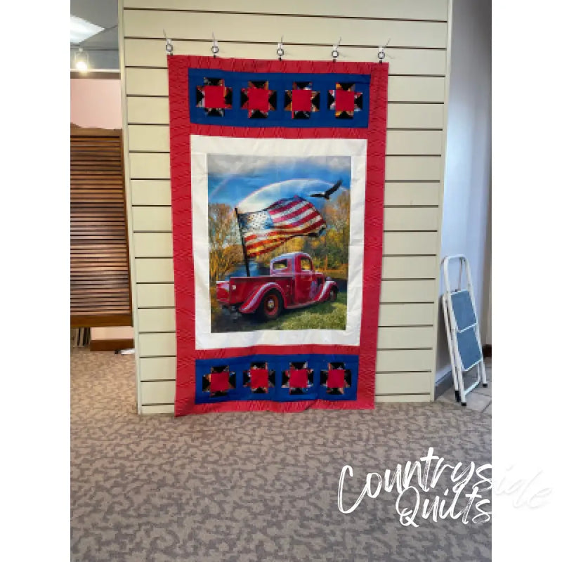 Red Truck with Flag Quilt Top RTQT03