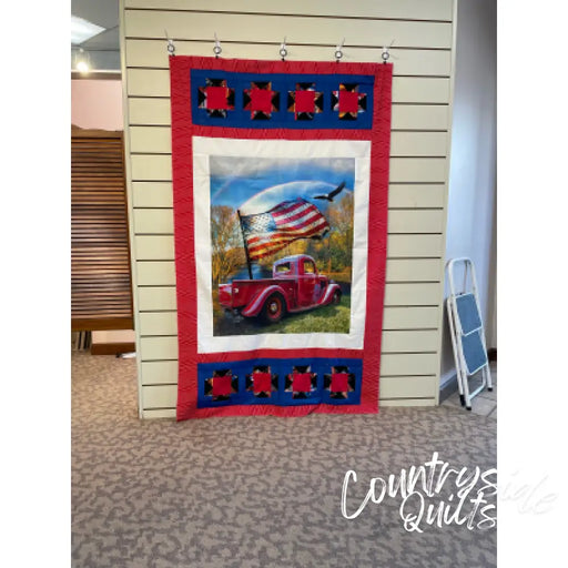 Red Truck with Flag Quilt Top RTQT03
