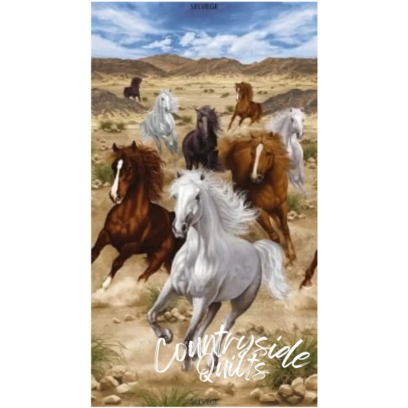 Timeless Treasures Untamed Running Horses Digital Panel