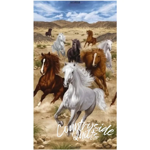 Timeless Treasures Untamed Running Horses Digital Panel